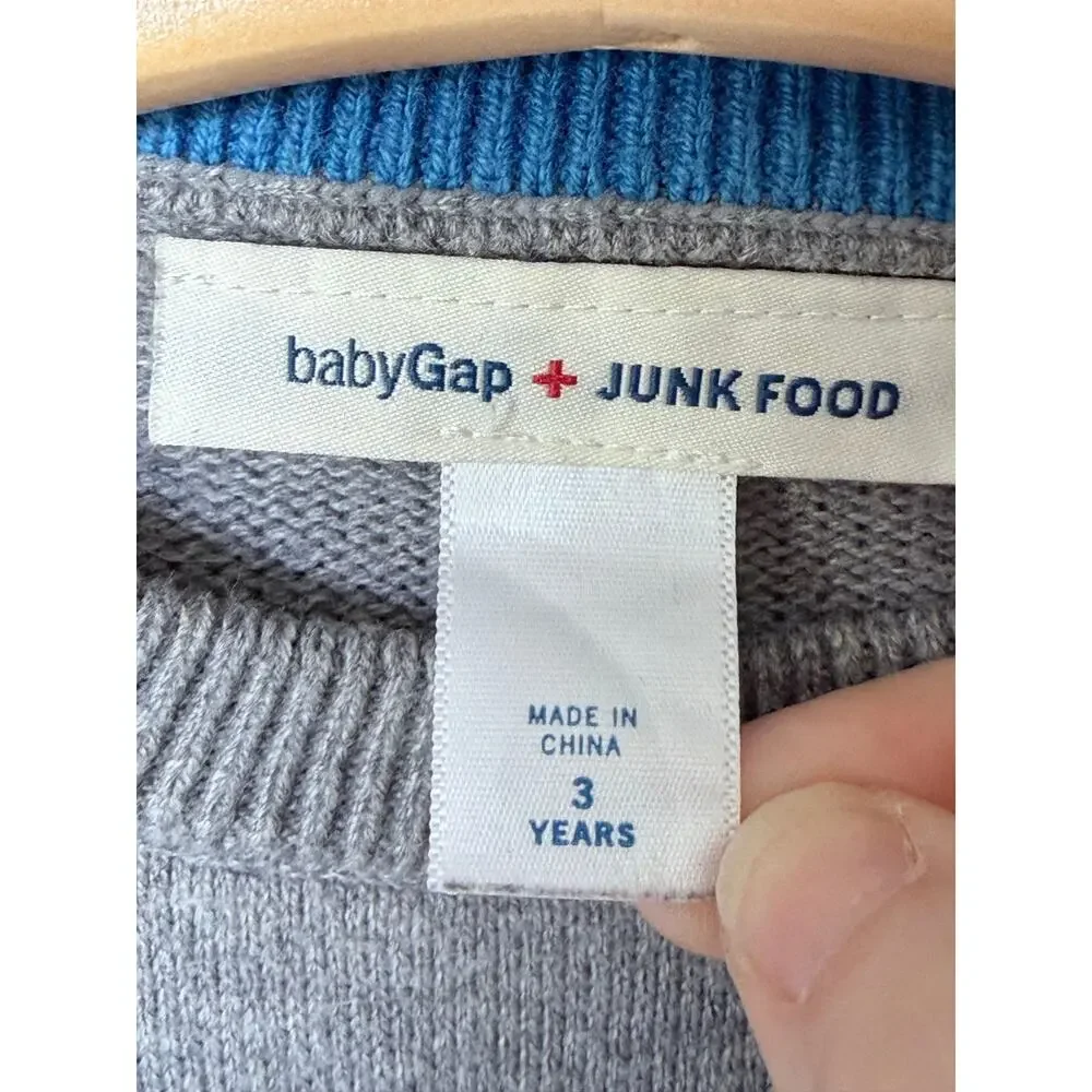 Gap Junk Food Superman gray toddler boys sweater 3T collab cotton blend babygap